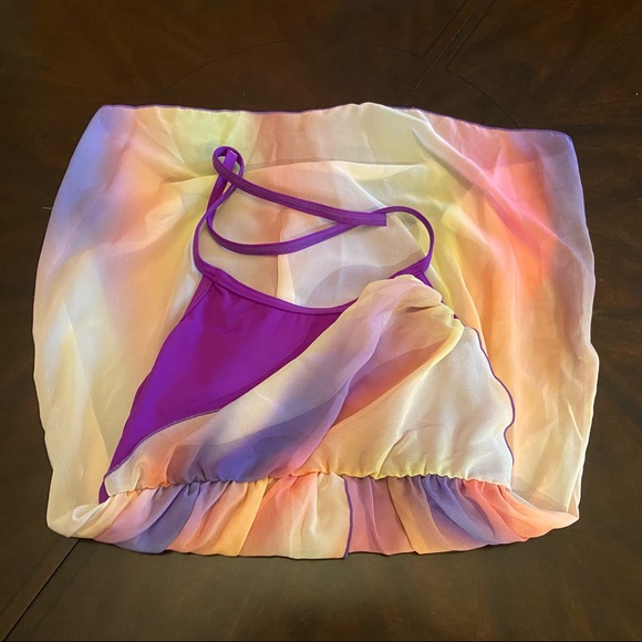 Alexandra Lyrical Dance Costume Purple Rainbow halter leotard w dress overlay AL - Picture 5 of 6